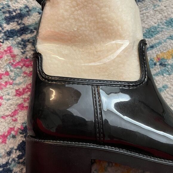 Charter Club Trudy Black Fleece Plastic Rain Boots Sz 8 - Picture 6 of 8